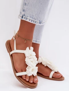 Dámské sandály Ploché S Dekorativními Květinami Bílé Noemia
