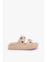 Dámské pěnové pantofle s ozdobnými připínkami – béžové