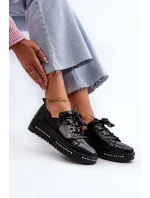 Dámské šněrovací boty na platformě, přírodní kůže S.Barski černá