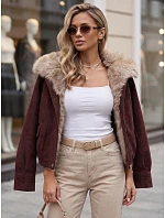 Dámská zimní semišová bunda s kožešinou, vínová, FashionStreet TY5699
