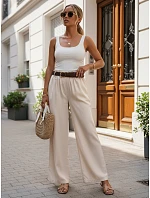 Dámské kalhoty z lyocellu se širokými nohavicemi, béžové, FashionStreet UY3068 Dámské kalhoty z lyocellu se širokými nohavicemi, béžové, FashionStreet UY3068
