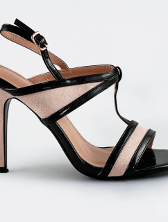 Černo-béžové dámské sandálky z různých spojených materiálů (HB09)
