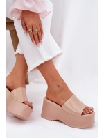 Laky Dámské Pantofle Na Platformě A Klínu Béžové Nellevia