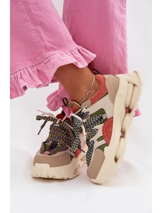 Kožené dámské tenisky na platformě D&A CR61-3133 Béžové