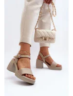 Zazoo Dámské kožené sandály na bloku, béžová
