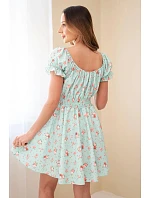 Dámské šaty s květinovým vzorem, nabíraným rukávem a elastickým pasem mentolová