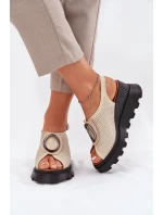 Dámské Kožené Sandály Na Klínu S Ozdobou Béžové Artiker 56C0111