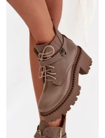 Kožené dámské kotníkové boty na klínu s ozdobným páskem zateplené Zazoo 60557 tmavě béžové