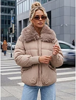 Dámská zimní prošívaná bunda s kožešinou, béžová, FashionStreet TY5816