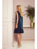 ROSITA - Dámské šaty v lahvově zelené barvě s mašličkami na ramenou a s volánkem 306-2