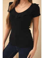 Dámská pruhovaná blůza s volánkem u výstřihu černá