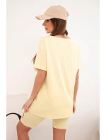 Dámský bavlněný komplet s krátkým rukávem a šortkami žlutý