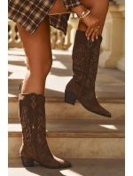 Semišové Dámské Kopytové Boty Na Podpatku Hnědé Karira Semišové Dámské Kopytové Boty Na Podpatku Hnědé Karira