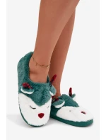 Vánoční dámské pantofle s motivem soba kožené zelené Orsella
