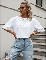 Dámské tričko oversize s potiskem na zádech, bílé, FashionStreet NX9501RY Dámské tričko oversize s potiskem na zádech, bílé, FashionStreet NX9501RY