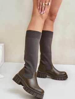 Kozačky S Elastickou Šaftem Na Plochém Podpatku Světle Béžové Mesidra