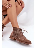 Dámské nízké kotníkové botky s perforovaným vzorem – hnědé S.Barski