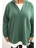 Dámská mikina s kapucí a véčkovým výstřihem Plus Size zateplená tmavě zelená
