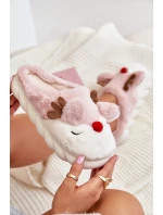 Dámské huňaté pantofle s motivem jelena růžové Wistira