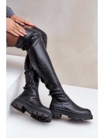 Kozaky Po Kolena Na Plochém Podpatku Černé Feliri