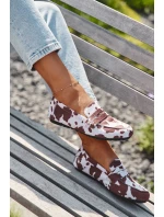 Loafersy Mokasyny Dámské Ploché V Látách Hnědo-Bílé Soreline