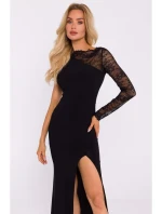 M839 Asymetrické šaty s krajkovým rukávem - černé