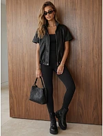 Dámská kožená bunda s krátkými rukávy, černá, FashionStreet TY6063 Dámská kožená bunda s krátkými rukávy, černá, FashionStreet TY6063