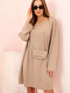 Dámská viskózová sukýnka Plus Size s kabelkou na řetízku tmavě béžová