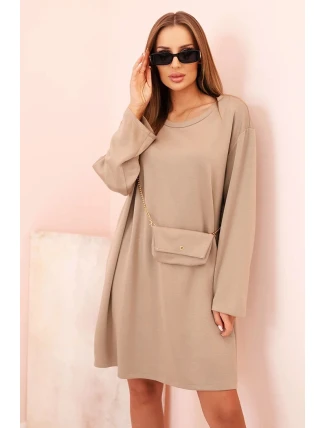 Dámská viskózová sukýnka Plus Size s kabelkou na řetízku tmavě béžová