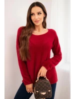 Dámský svetr z měkké pleteniny s kulatým výstřihem bordový