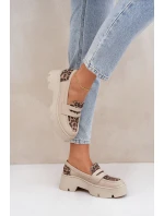 Dámské Kožené Mokasíny Na Platformě A Ploché Podpatky Leopardí Světle Béžové Zazoo 20191