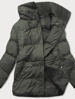 Krátká zimní bunda v army barvě s vysokým stojáčkem (5M729-136)
