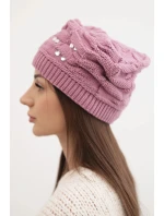 Dámská zimní pletená čepice s ozdobnými krystaly K399 fialová