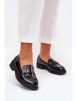 Lakovane Dámské Mokasíny Se Srdíčkem Černé S.Barski HY51-379