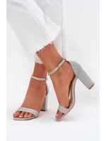 Lesklé Dámské Sandály Na Podpatku Stříbrné Kavina