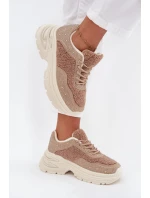 Dámské tenisky s krystaly a beránkovým kožíškem béžové Zarika