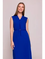 S410 Šaty áčkového střihu s vázáním a výstřihem do V - královsky modré S410 Šaty áčkového střihu s vázáním a výstřihem do V - královsky modré