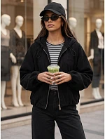 Dámská oversizeová kordová bunda s kapucí, černá, FashionStreet TY6062 Dámská oversizeová kordová bunda s kapucí, černá, FashionStreet TY6062
