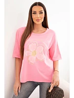 Dámská bavlněná oversize halenka s květinovým potiskem světle růžová