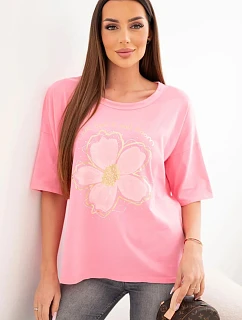 Dámská bavlněná oversize halenka s květinovým potiskem světle růžová