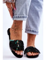 Dámské pantofle s módními ozdobami S.Barski KV-576-4 Černá Dámské pantofle s módními ozdobami S.Barski KV-576-4 Černá