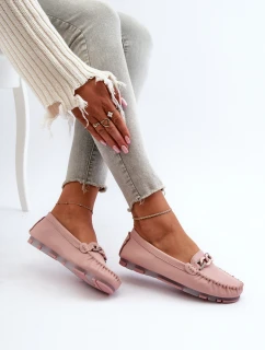 Dámské kožené mokasíny s ozdobou růžové S.Barski LR339