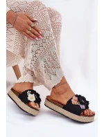 Dámské Sandály S Květinami Platforma S Pletením Černé Zenvanis