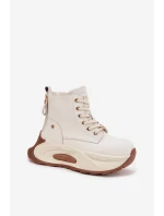 Kožené zateplené dámské kotníčkové boty na platformě GOE SS2N4300 světle béžové