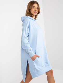 Světle modré mikinové basic šaty s kapucí