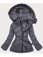 Tmavě šedá dámská prošívaná bunda s opaskem pro přechodné období (23060-5) Tmavě šedá dámská prošívaná bunda s opaskem pro přechodné období (23060-5)