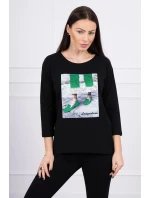 3D grafická halenka se zirkony černá