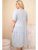 Dámské bavlněné šaty Plus Size s krátkým rukávem a volánem šedý melír Dámské bavlněné šaty Plus Size s krátkým rukávem a volánem šedý melír