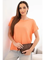 Dámská viskózová oversize halenka s krátkým rukávem a kulatým výstřihem oranžová