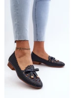 Dámské lodičky s vyřezávanými detaily a mašlí tmavě modré Nestavia